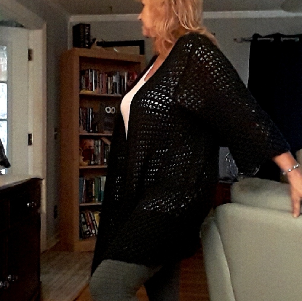 BLACK OVERSIZED LARGE KNIT CARDIGAN SWEATER 2X